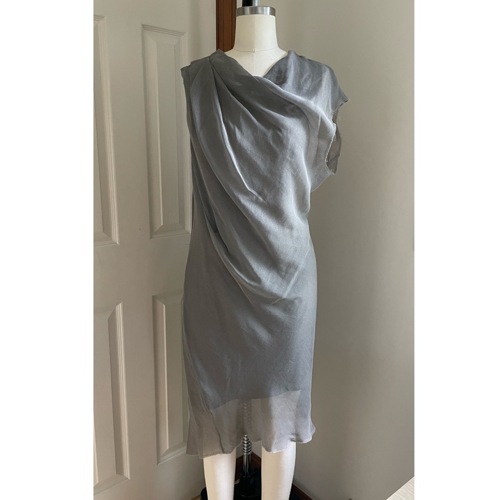 Helmut Lang Asymmetric Cotton Silk Raw Edge Midi Siren Dress Women’s Small 2